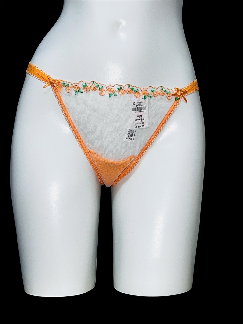 PINK Victoria's Secret Sheer Orange Embroidered Bikini Panty size M